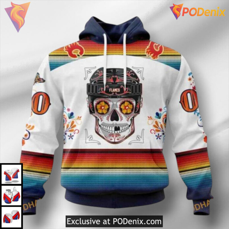 Dia De Los Muertos Themed Calgary Flames All Over Print Hoodie 3D Design