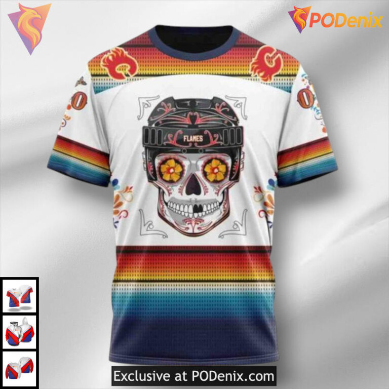 Dia De Los Muertos Themed Calgary Flames All Over Print Hoodie 3D Design - 2