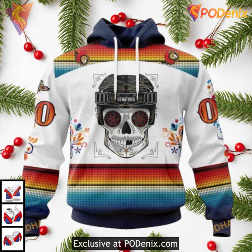 Dia De Los Muertos Tribute Edition NHL Custom Name Ottawa Senators Hoodie 3D