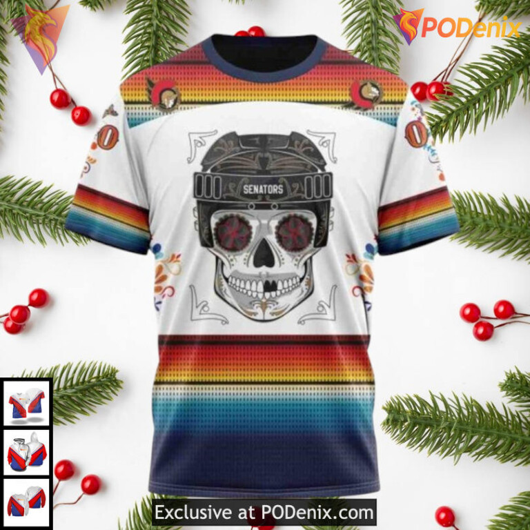 Dia De Los Muertos Tribute Edition NHL Custom Name Ottawa Senators Hoodie 3D - 2