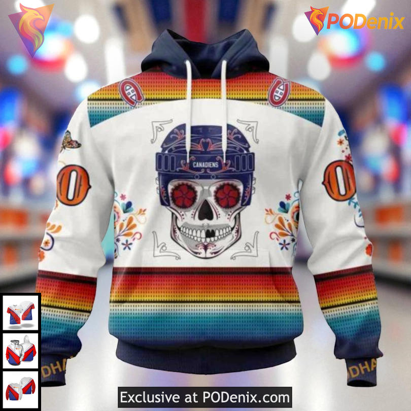 Dia De Los Muertos Tribute Edition NHL Custom Number Montreal Canadiens Hoodie 3D