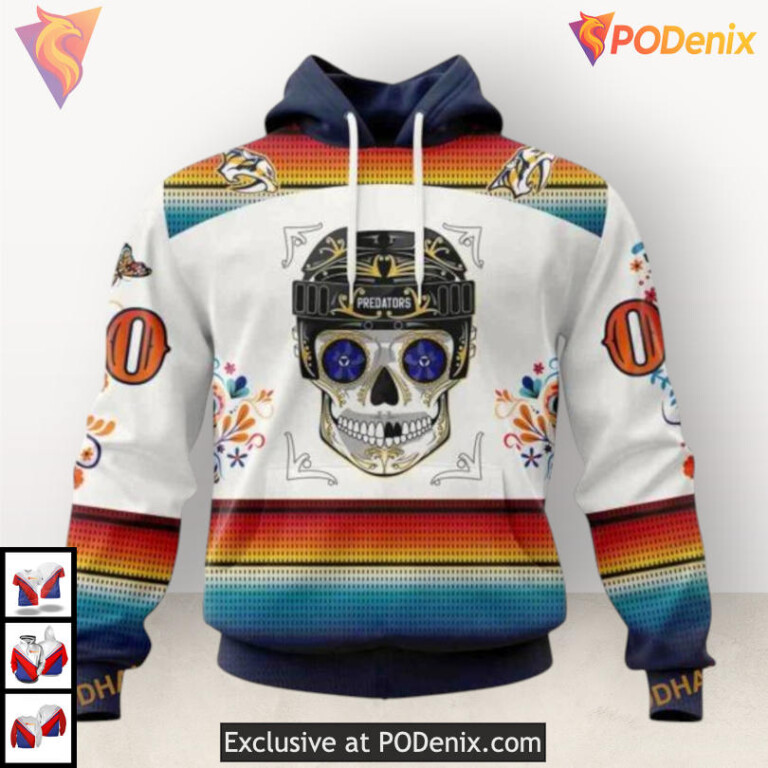 Dia De Los Muertos Tribute Personalized Nashville Predators Hoodie Custom 3D