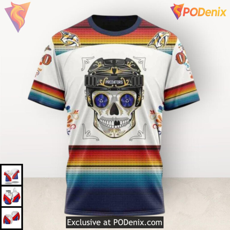 Dia De Los Muertos Tribute Personalized Nashville Predators Hoodie Custom 3D - 2