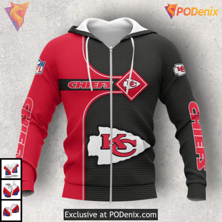 Diamond Grid Pattern Kansas City Chiefs Kids Hoodie 3D Custom Fan Collection - 2