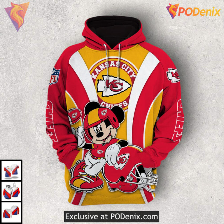 Disney Mickey Mouse Kansas City Chiefs Zip Up Hoodie Womens 3D Game Day Gear - 1