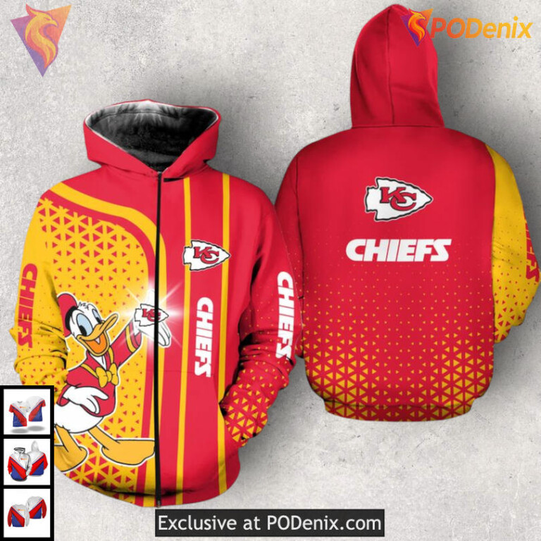 Donald Duck Graphic Custom Kansas City Chiefs Hoodie 3D Limited Zip Edition - 1
