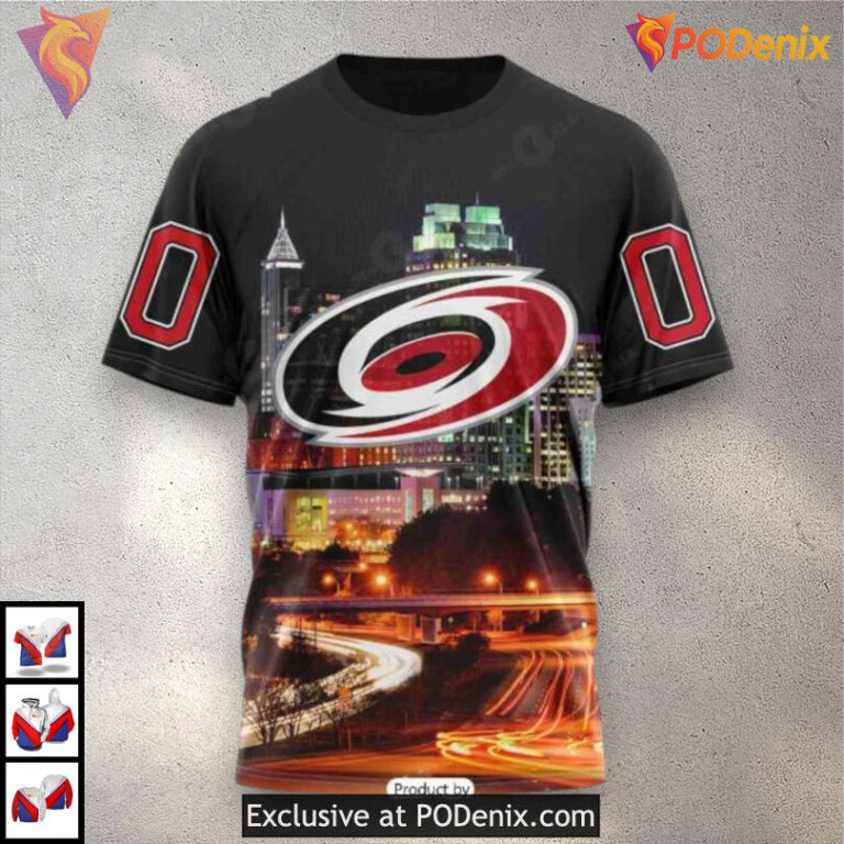 Downtown Skyline Graphic Personalized Custom Name Carolina Hurricanes Hoodie 3D - 2