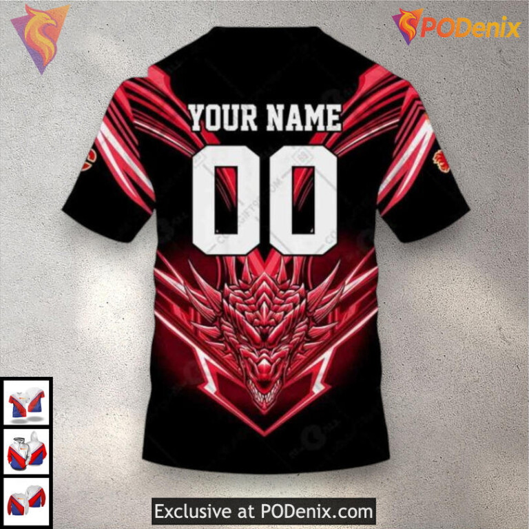 Dragon Artwork Custom Calgary Flames Womens Hoodie 3D NHL Edition