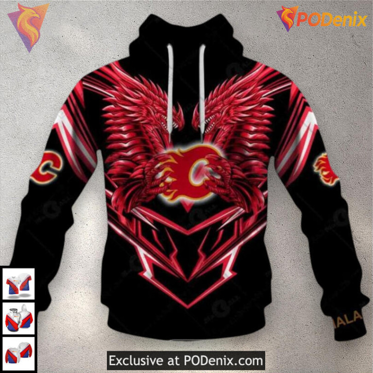 Dragon Artwork Custom Calgary Flames Womens Hoodie 3D NHL Edition - 1