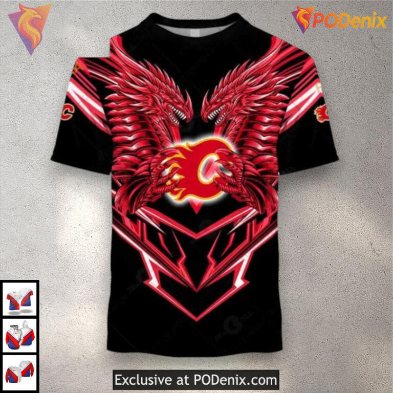 Dragon Artwork Custom Calgary Flames Womens Hoodie 3D NHL Edition - 2