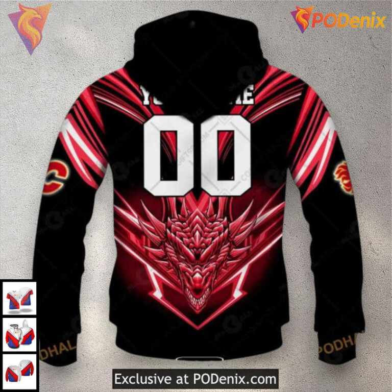 Dragon Artwork Custom Calgary Flames Womens Hoodie 3D NHL Edition - 3