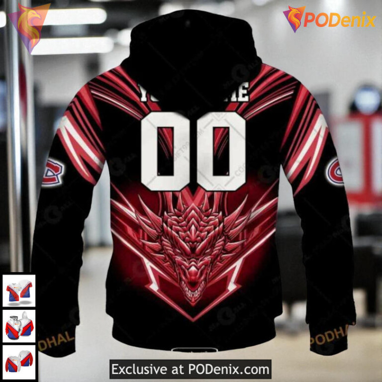 Dragon Artwork Edition NHL Montreal Canadiens Youth Hoodie 3D Custom - 2