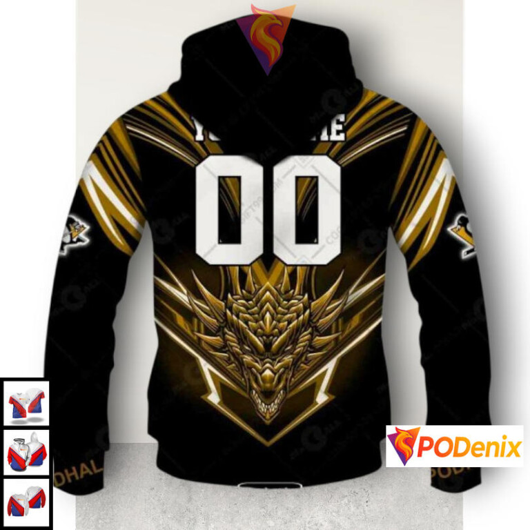 Dragon Artwork Graphic Design Edition Retro Pittsburgh Penguins Hoodie NHL 3D - 2