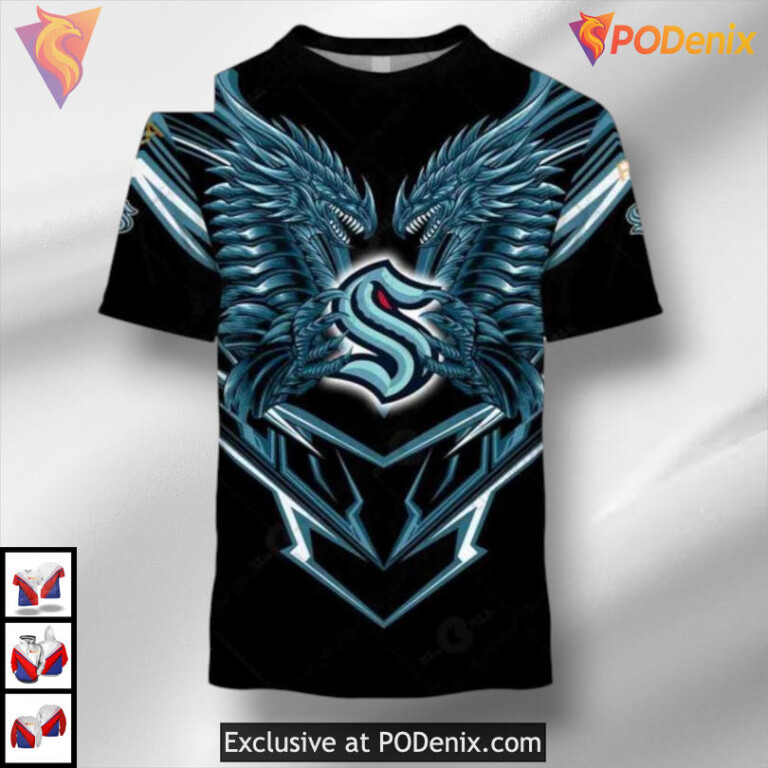 Dragon Artwork Graphic Edition Custom Custom Number Seattle Kraken Hoodie 3D - 1