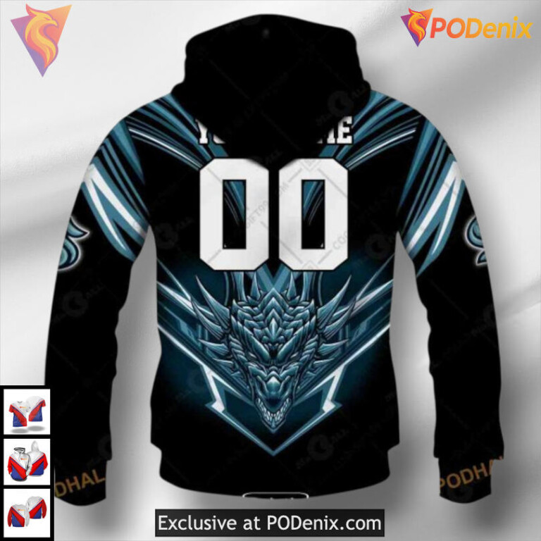 Dragon Artwork Graphic Edition Custom Custom Number Seattle Kraken Hoodie 3D - 2
