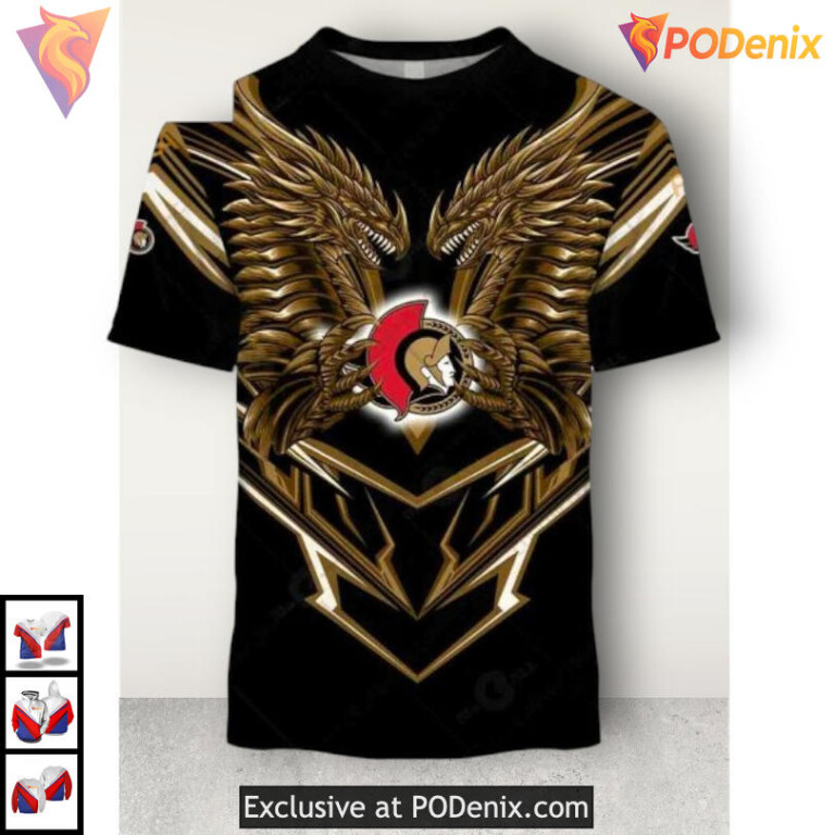Dragon Graphic Artwork Edition NHL Custom Number Ottawa Senators Hoodie 3D - 1