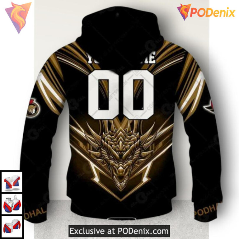 Dragon Graphic Artwork Edition NHL Custom Number Ottawa Senators Hoodie 3D - 2