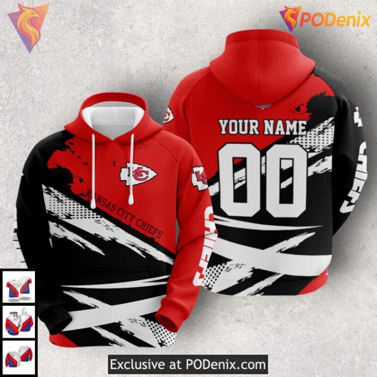 Dynamic Brushstroke Design Kansas City Chiefs Vintage Hoodie Custom 3D Art - 1