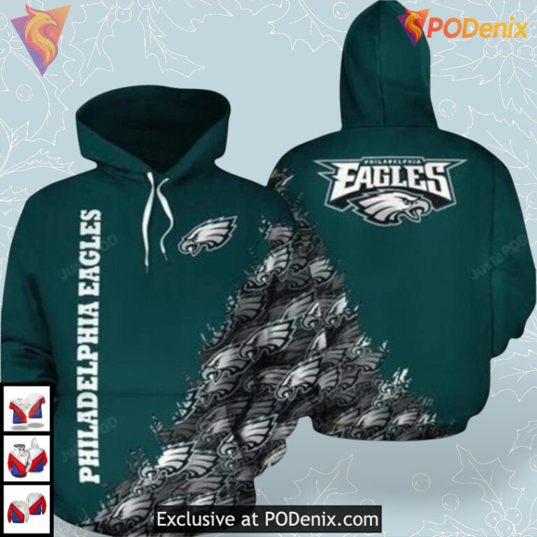Dynamic Multi-Logo Pattern Philadelphia Eagles Hoodie Mens NFL Graphic Apparel
