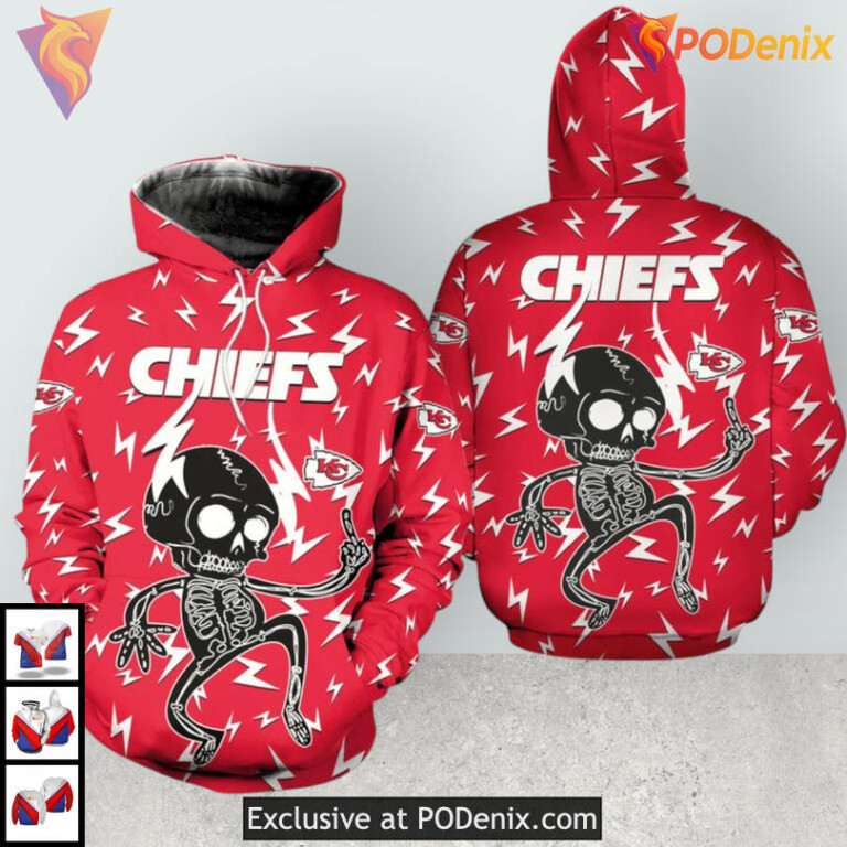Electric Skeleton Graphic Kansas City Chiefs Youth Hoodie Zip Up 3D Sweatshirt