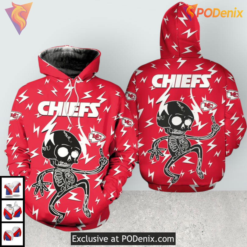 Electric Skeleton Graphic Kansas City Chiefs Youth Hoodie Zip Up 3D Sweatshirt Electric Skeleton Graphic Kansas City Chiefs Youth Hoodie Zip Up 3D Sweatshirt