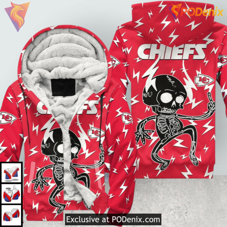 Electric Skeleton Graphic Kansas City Chiefs Youth Hoodie Zip Up 3D Sweatshirt - 2