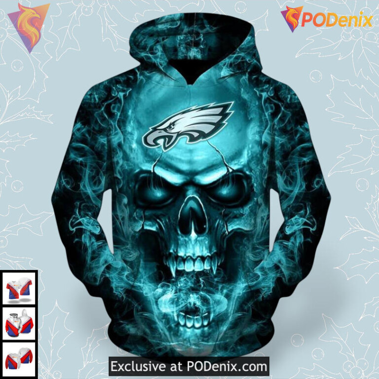 Electric Skull Edition Philadelphia Eagles Mens Hoodies All Over Print Zip Up