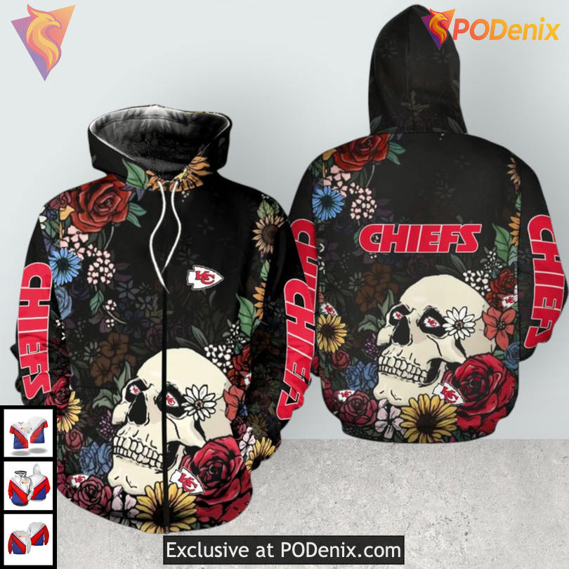 Elegant Flower Skull Design Kansas City Chiefs Womens Hoodie Unique 3D Elegant Flower Skull Design Kansas City Chiefs Womens Hoodie Unique 3D