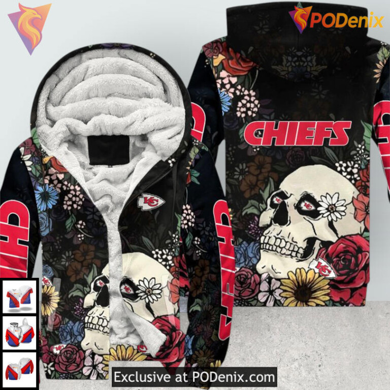 Elegant Flower Skull Design Kansas City Chiefs Womens Hoodie Unique 3D - 2
