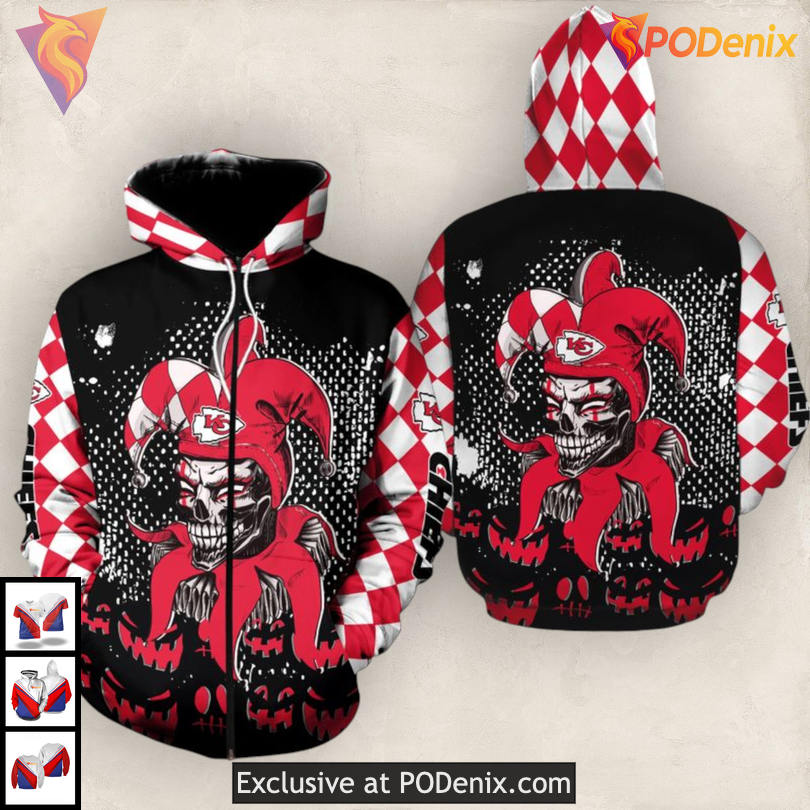 Evil Clown Theme Kansas City Chiefs Full Zip Hoodie 3D Halloween Costume Evil Clown Theme Kansas City Chiefs Full Zip Hoodie 3D Halloween Costume