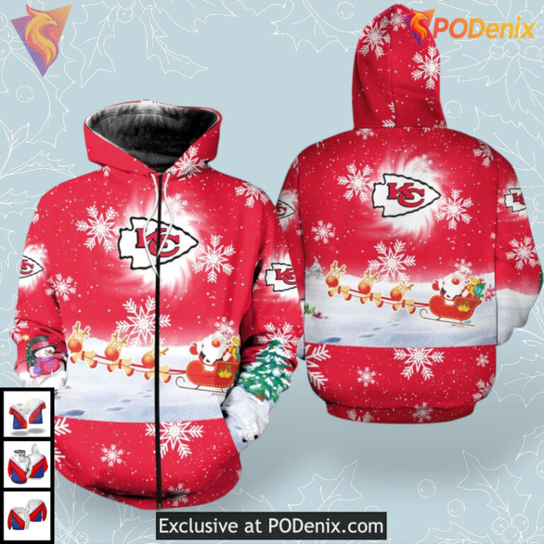 Exclusive Christmas Pattern Kansas City Chief Hoodie 3D Zip Up Holiday Outfit