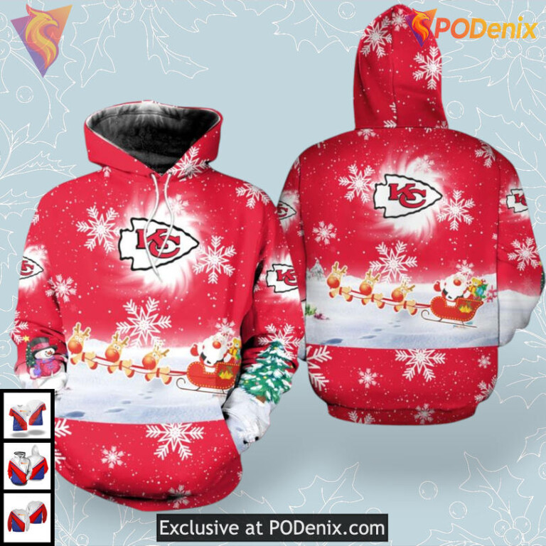 Exclusive Christmas Pattern Kansas City Chief Hoodie 3D Zip Up Holiday Outfit - 1