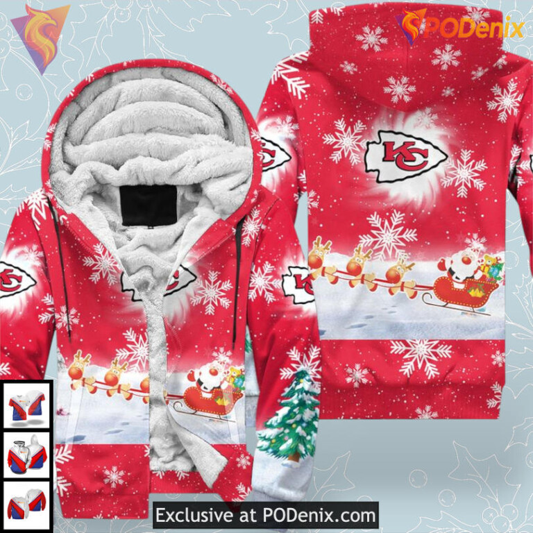 Exclusive Christmas Pattern Kansas City Chief Hoodie 3D Zip Up Holiday Outfit - 2