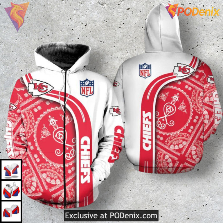 Exclusive Tribal Bandana Skull Custom Kansas City Chiefs Hoodie Red Flame 3D
