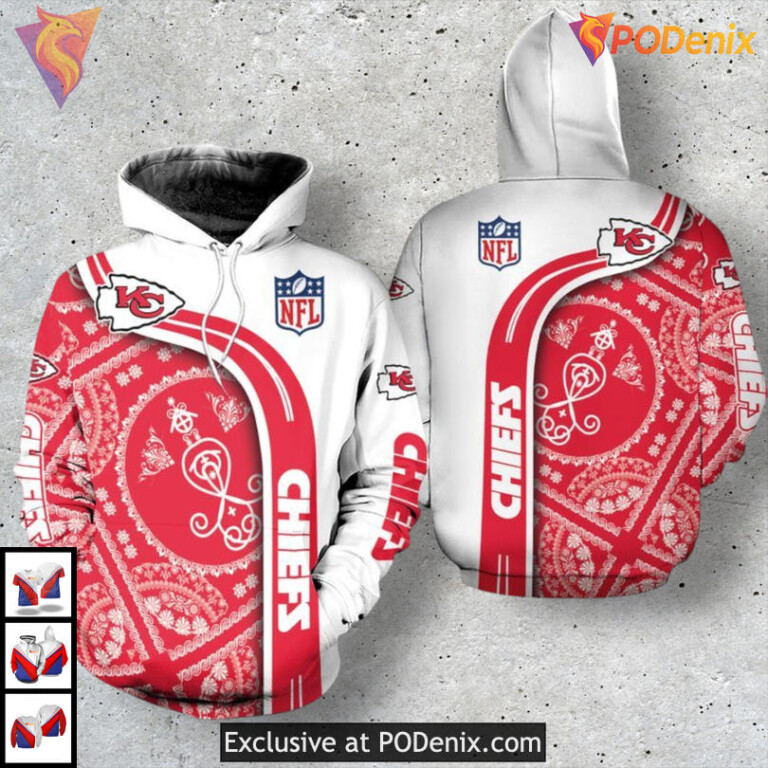 Exclusive Tribal Bandana Skull Custom Kansas City Chiefs Hoodie Red Flame 3D - 1