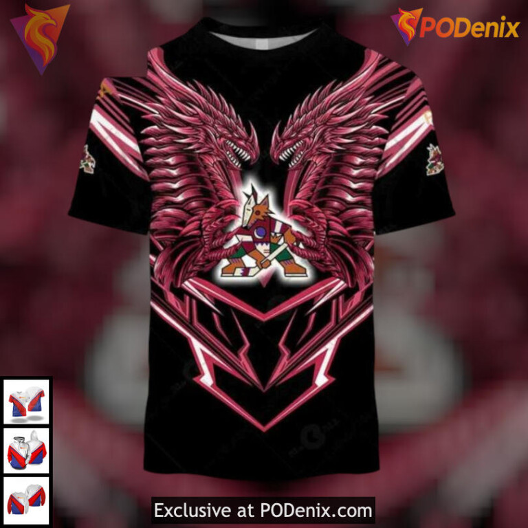 Fantasy Dragon Graphic Artwork Custom Name Arizona Coyotes Hoodie 3D Apparel - 1