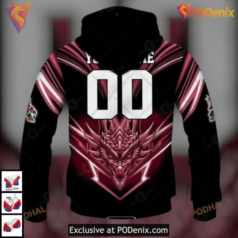 Fantasy Dragon Graphic Artwork Custom Name Arizona Coyotes Hoodie 3D Apparel - 2