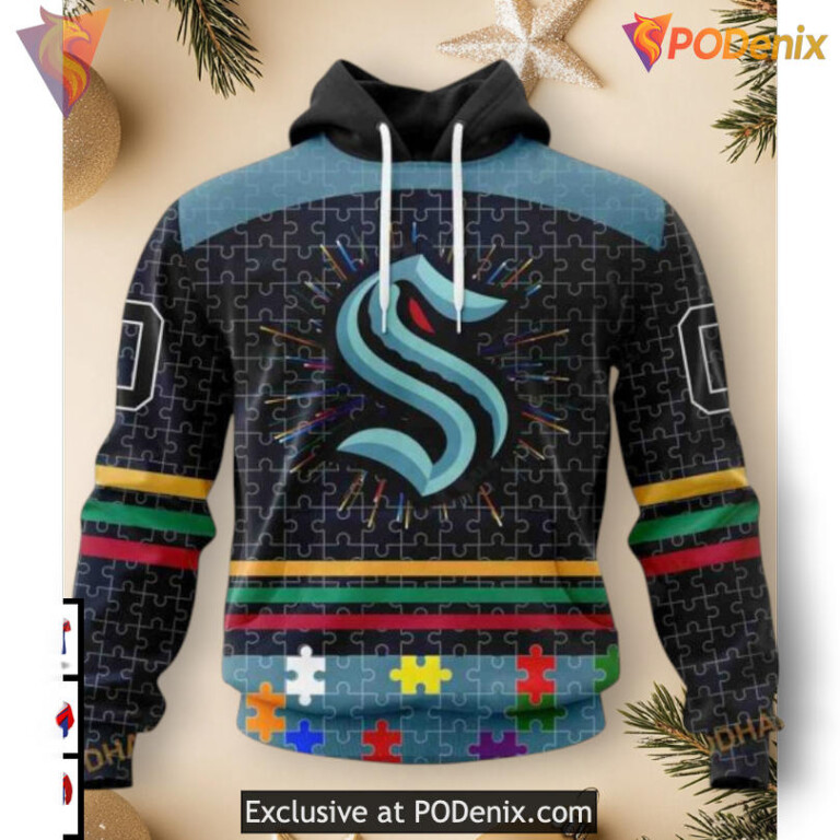 Fearless Against Autism Awareness Style Seattle Kraken Full Print Hoodie 3D Custom