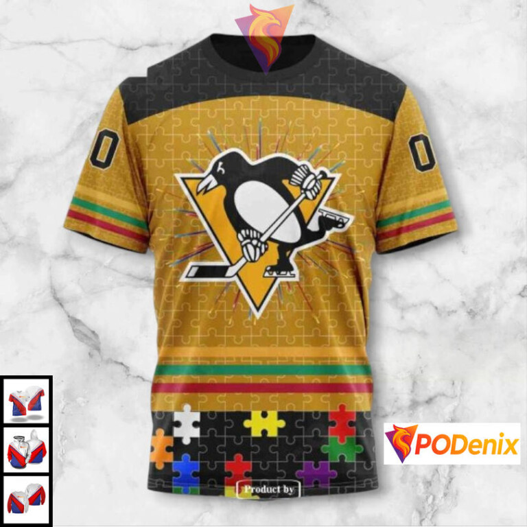 Fearless Against Autism Concept Custom Pittsburgh Penguins Kids Hoodie NHL 3D - 2