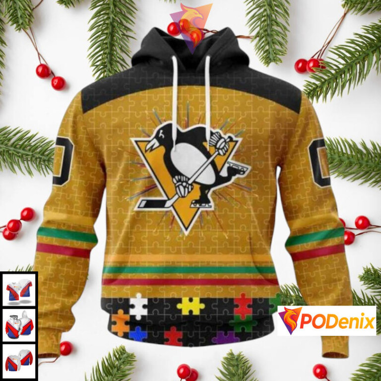 Fearless Against Autism Concept Custom Pittsburgh Penguins Pullover Hoodie NHL 3D
