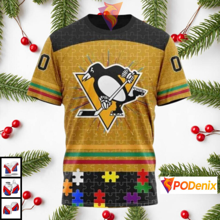 Fearless Against Autism Concept Custom Pittsburgh Penguins Pullover Hoodie NHL 3D - 2