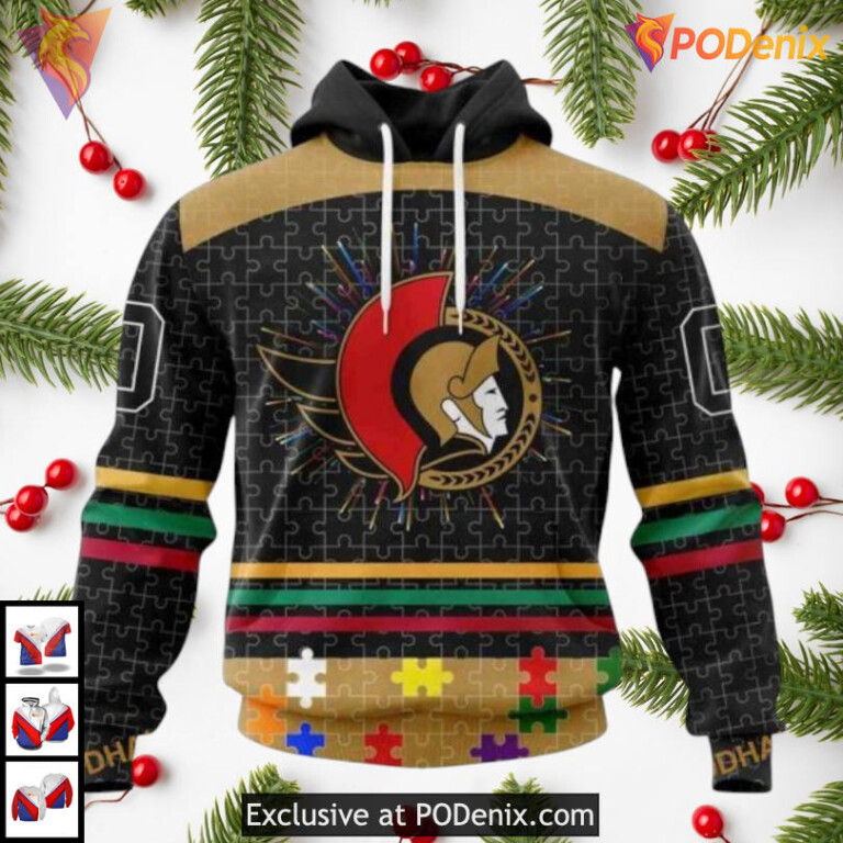 Fearless Against Autism Concept NHL Retro Ottawa Senators Hoodie 3D