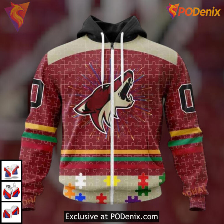 Fearless Against Autism Concept Retro Arizona Coyotes Hoodie Tribute Apparel - 1