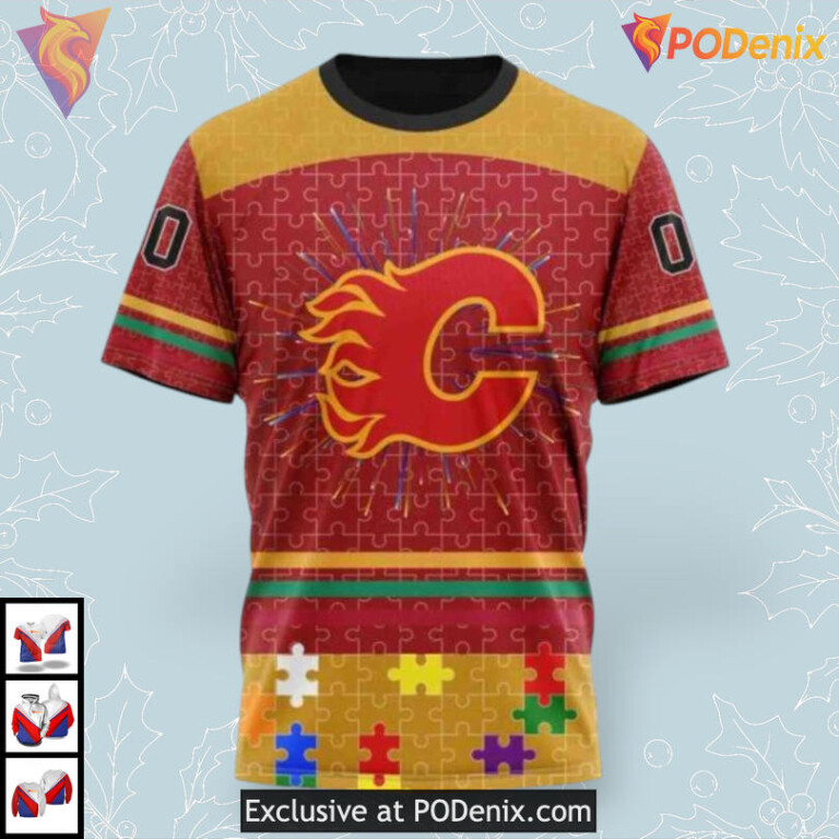 Fearless Against Autism Custom Calgary Flames Unisex Hoodie 3D Style - 2