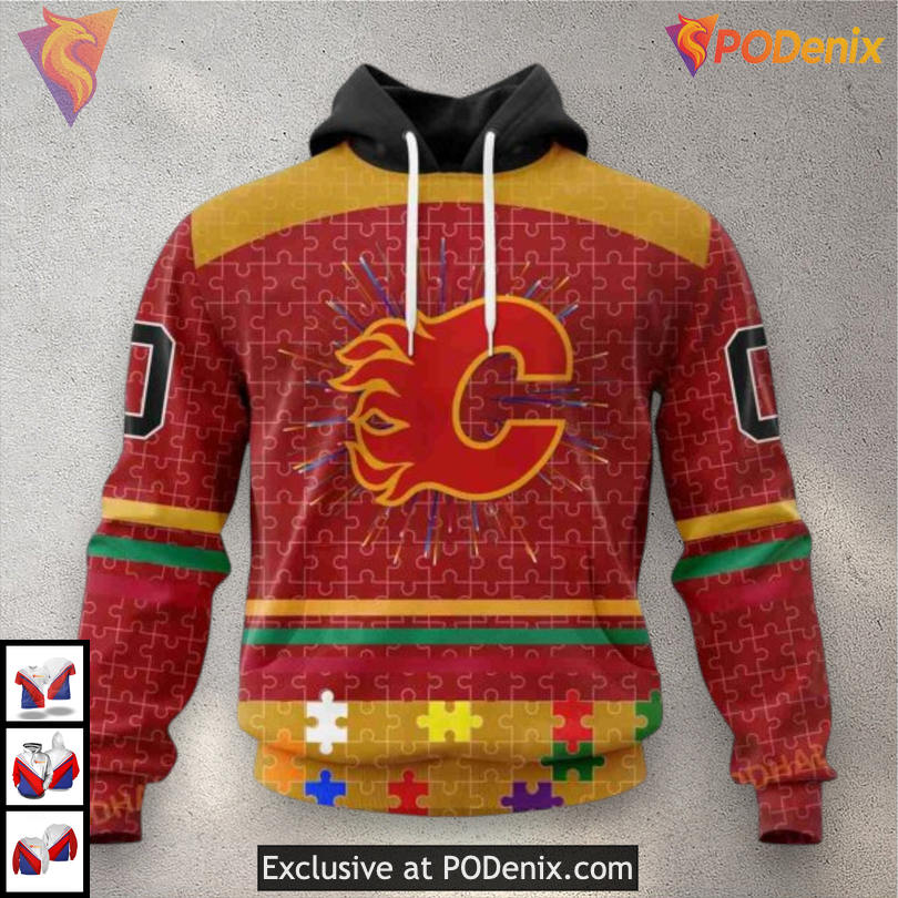 Fearless Against Autism Custom Name Calgary Flames Hoodie 3D Sweatshirt