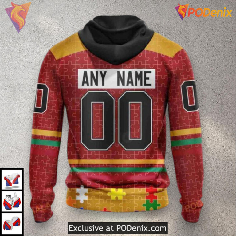 Fearless Against Autism Custom Name Calgary Flames Hoodie 3D Sweatshirt - 2