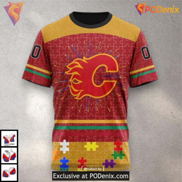 Fearless Against Autism Custom Name Calgary Flames Hoodie 3D Sweatshirt - 3