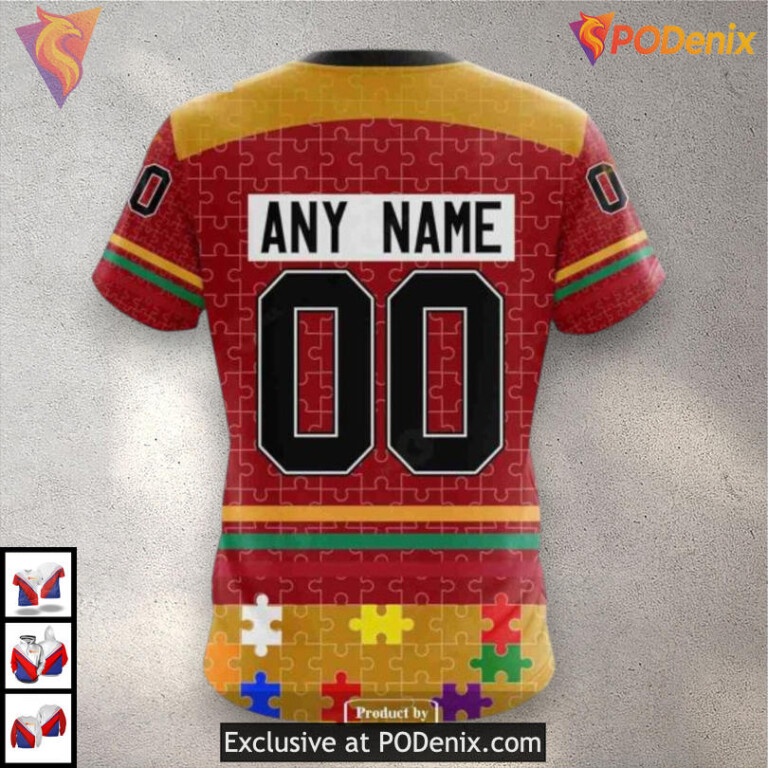 Fearless Against Autism Custom Name Calgary Flames Hoodie 3D Sweatshirt - 4