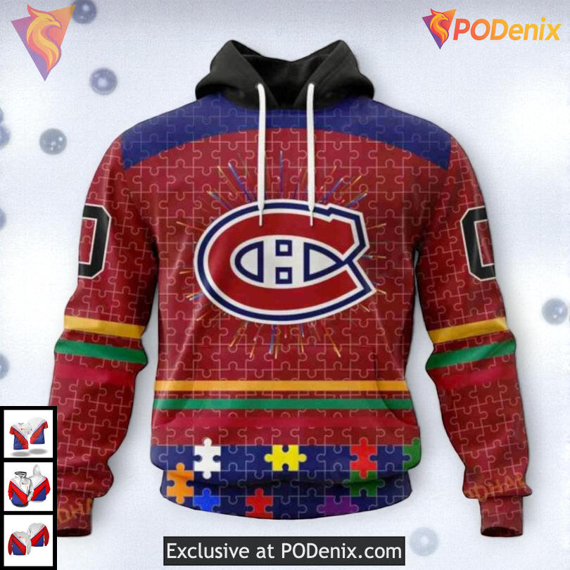 Fearless Against Autism Theme NHL Montreal Canadiens Youth Hoodie 3D