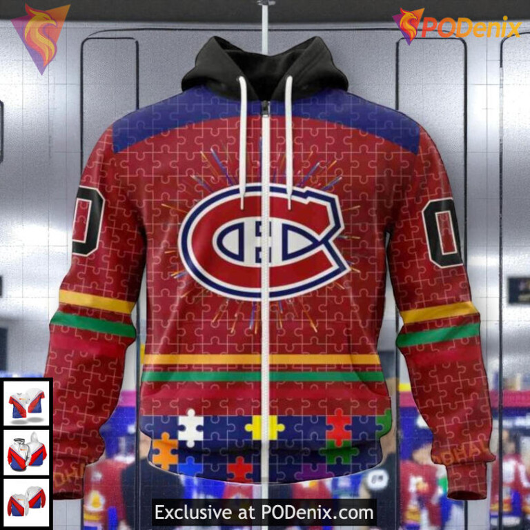 Fearless Against Autism Theme NHL Montreal Canadiens Youth Hoodie 3D - 1